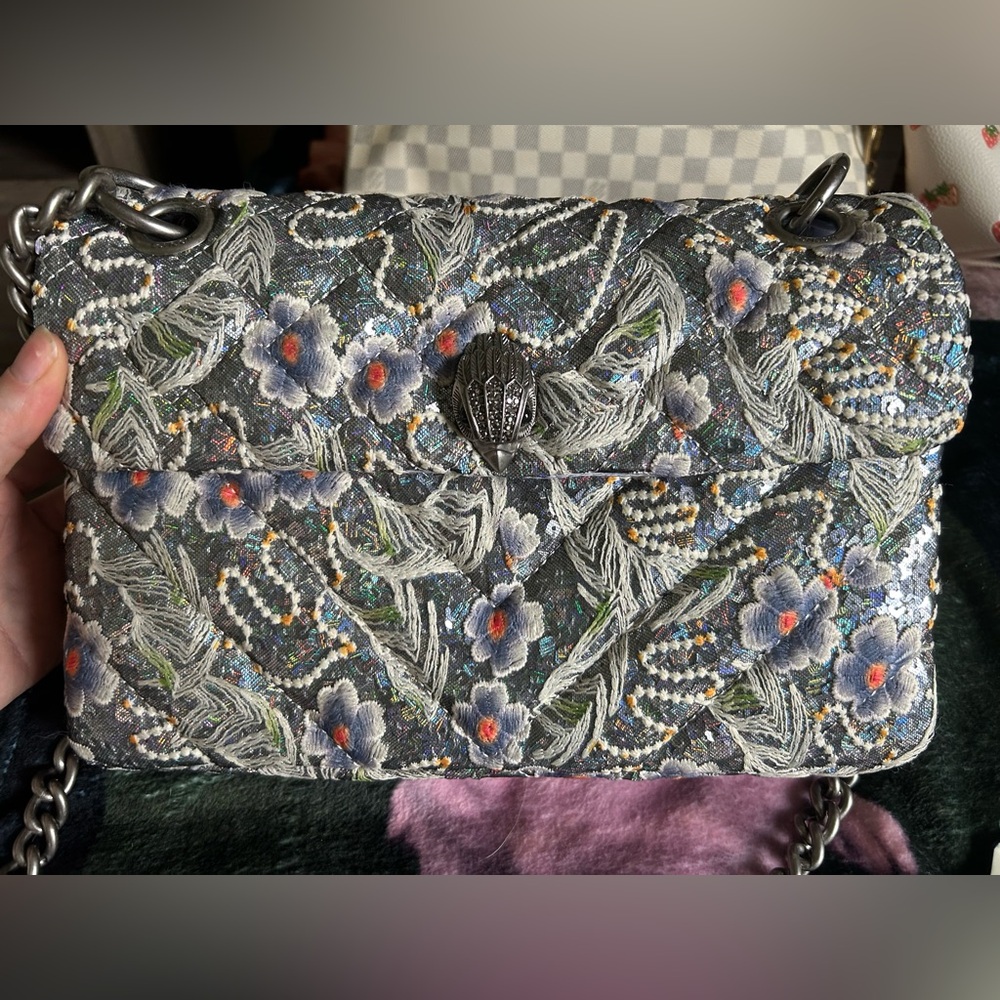 Kurt Geiger Floral Embroidered Shoulder Bag - Gray and Multicolor